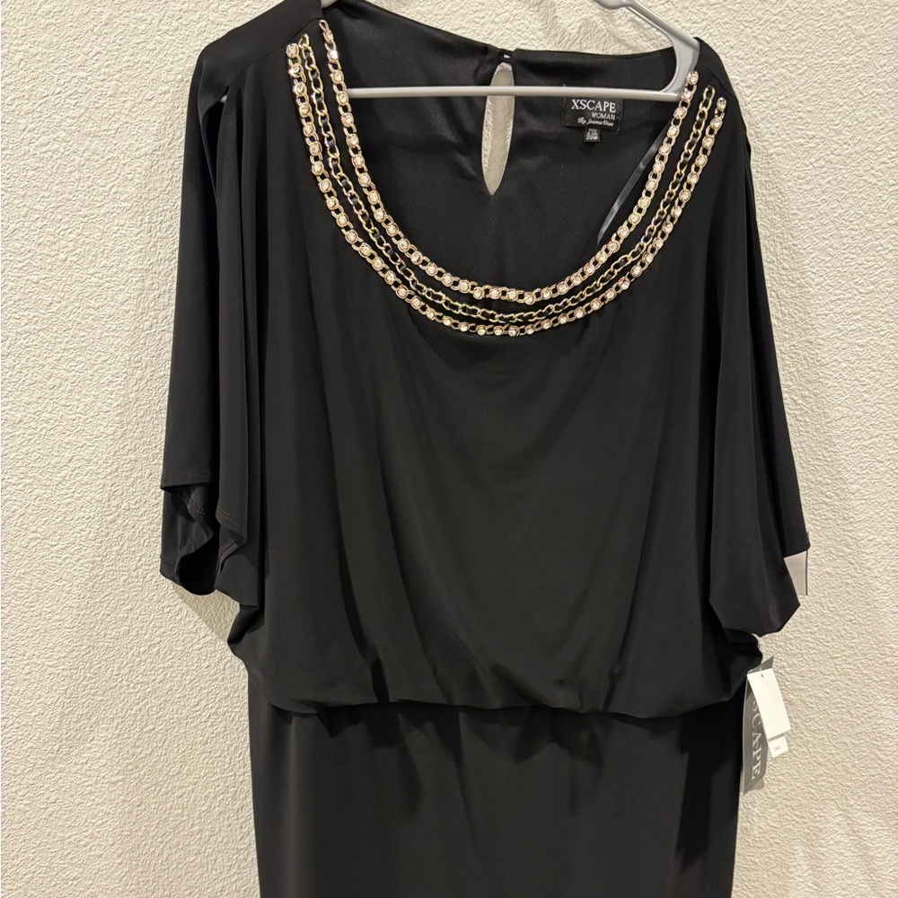 Xscape Black Gown with Beaded Neckline